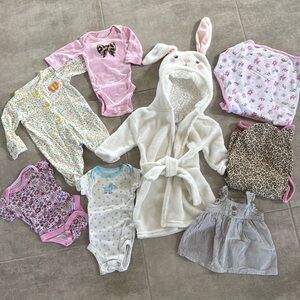8 Piece Newborn Girls Carters, Modern Baby, Swaddles Bundle -Size Newborn